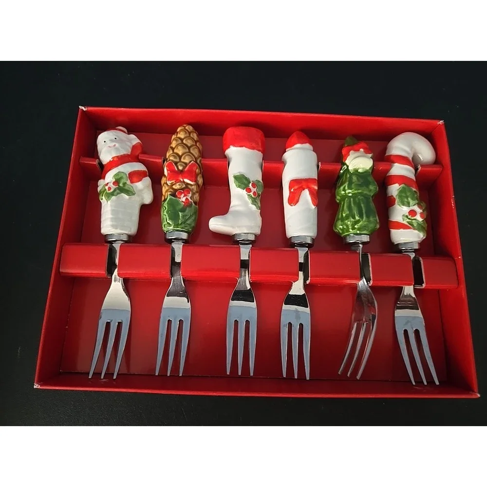 Vintage Home For The Holidays‎ Christmas Cocktail Forks - Set of 6 Canape Set.